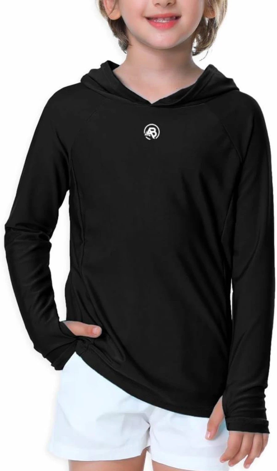 AOBUTE Kids UPF 50+ Sun Protection Hooded Rash Guard Swim Shirt with Thumb Holes for Boys & Girls Ages 3-12 Years