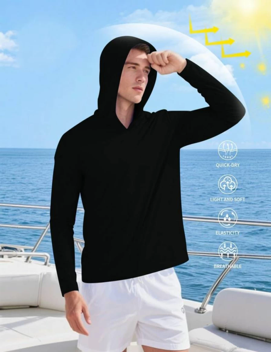 Gary Com Men's UV Protection Hooded Shirt - 5 Pack Quick Dry Moisture Wicking Long Sleeve Workout Shirts for Gym, Running & Outdoor Activities