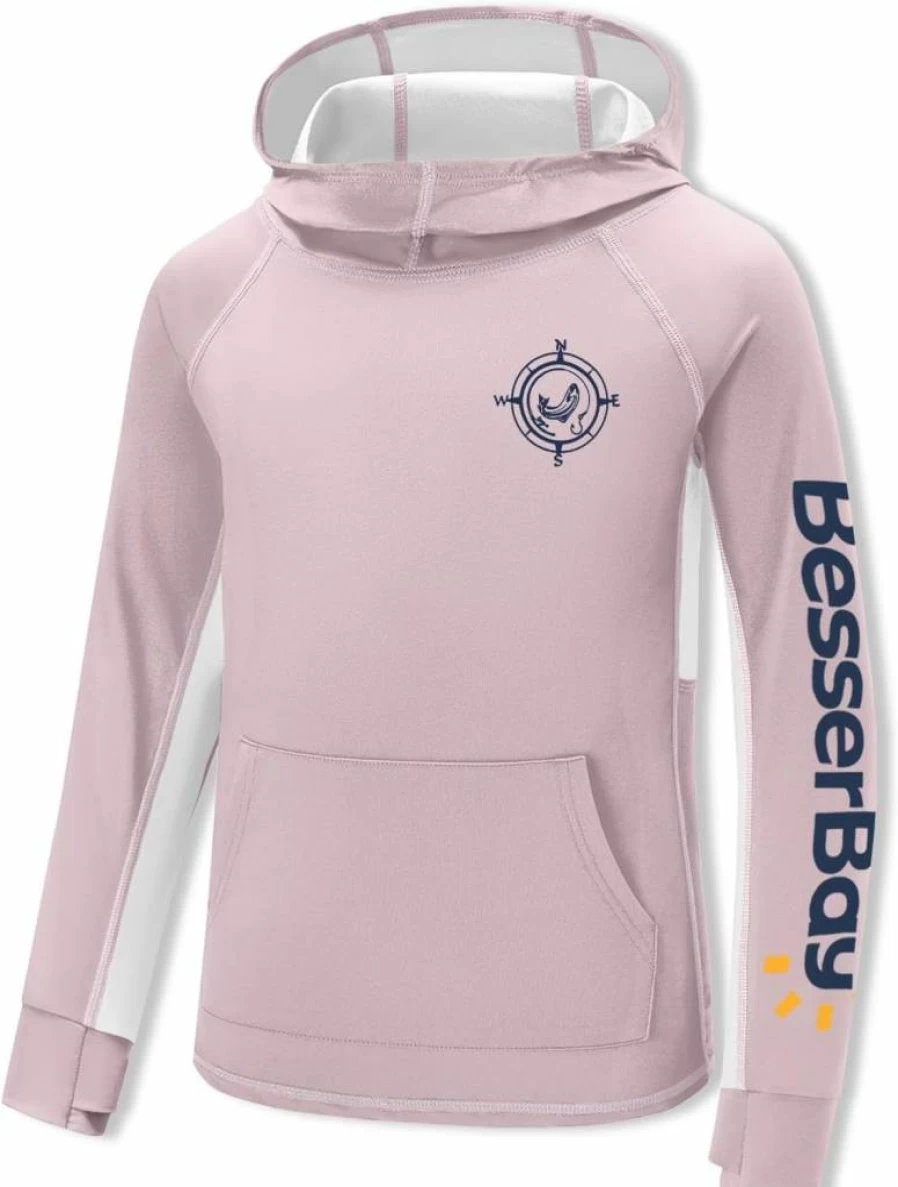 BesserBay Boys UV Protection Long Sleeve Fishing Shirt with Thumb Holes, Hooded Rash Guard for Youth 6-16 Years, Lightweight Quick-Dry Swim Top with Pocket