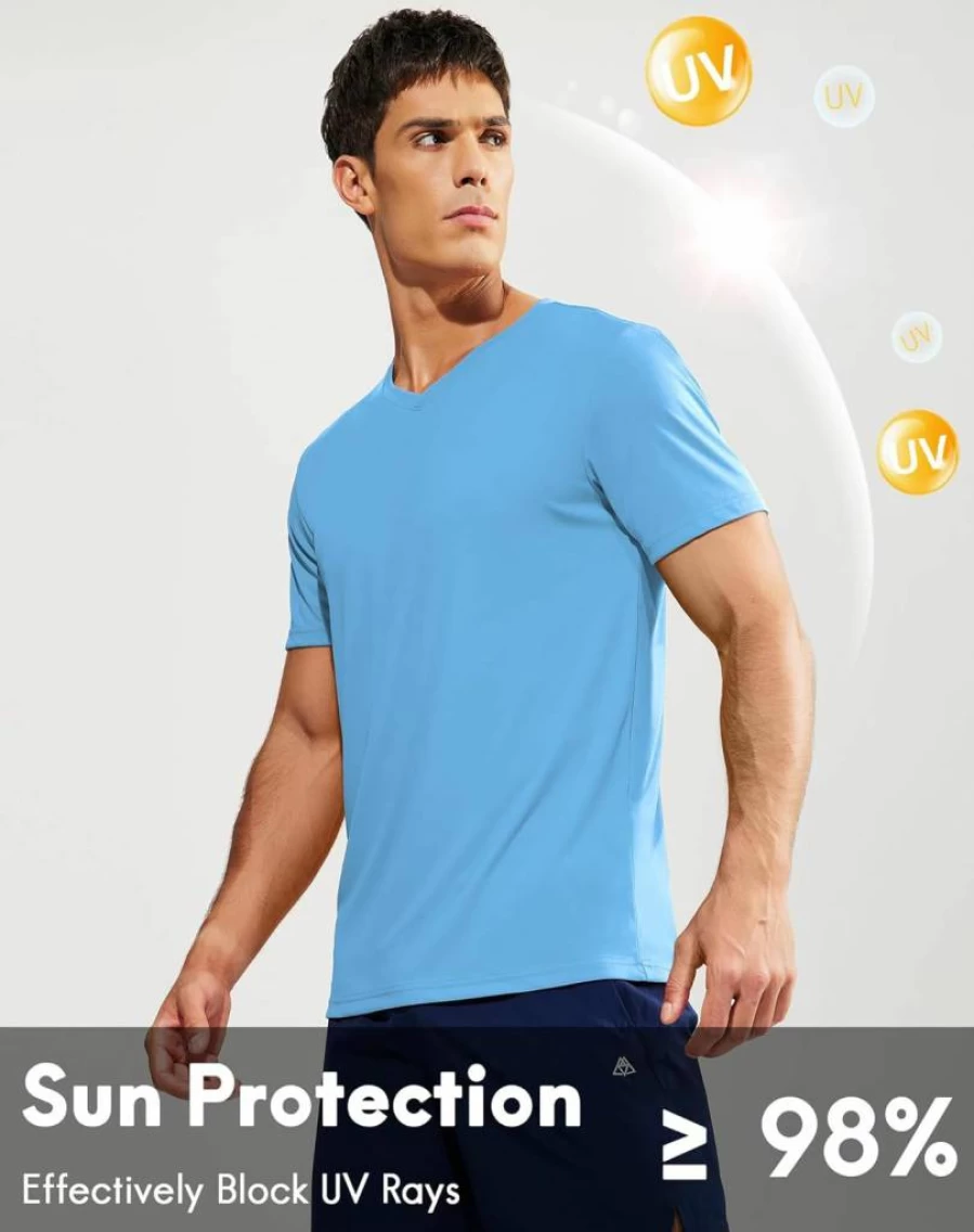 Haimont Men's V-Neck Athletic T-Shirt - Lightweight Moisture-Wicking Workout Tee for Gym & Running with UV Protection