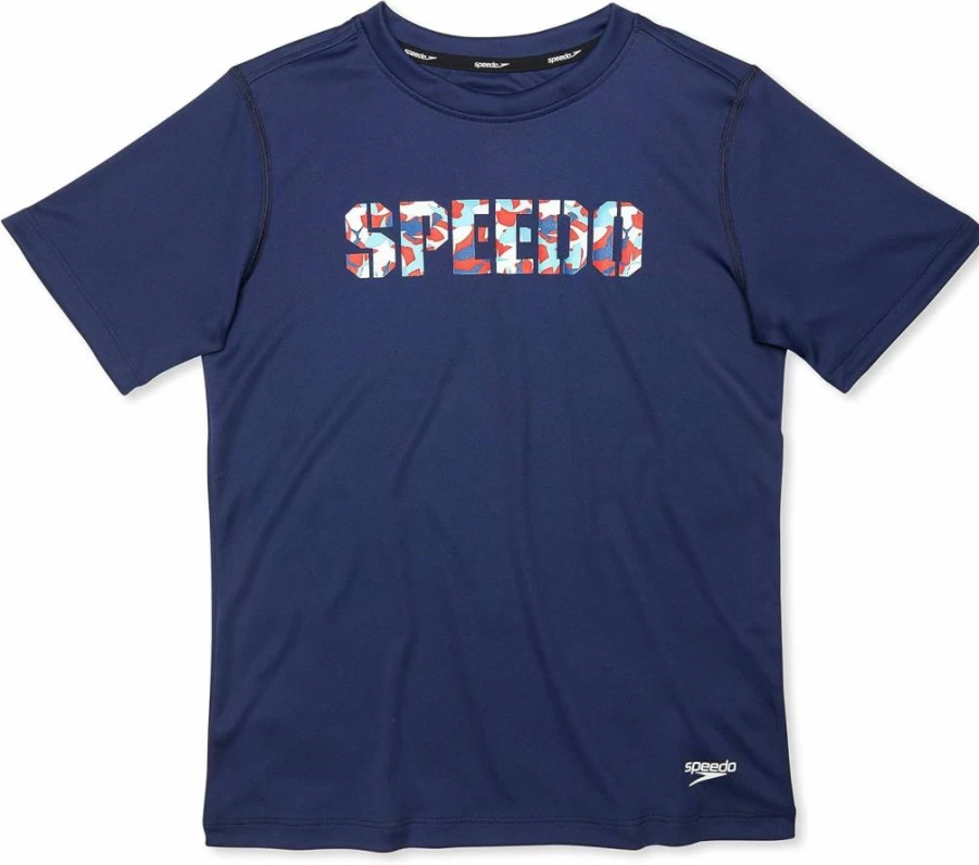 Speedo Boys' UV Protection Swim Shirt Short Sleeve Graphic Tee for Swimming