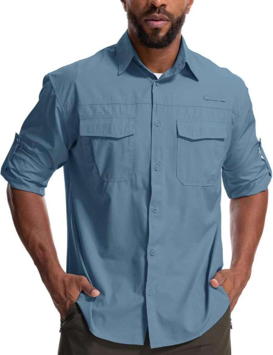 Jawtut Men's UPF 50+ Long Sleeve Safari Shirt - Quick Dry UV Protection Sun Shirt for Hiking, Fishing & Outdoor Activities