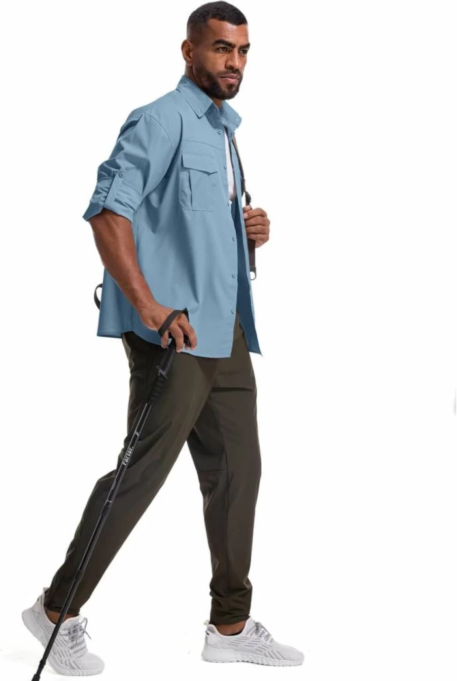 Jawtut Men's UPF 50+ Long Sleeve Safari Shirt - Quick Dry UV Protection Sun Shirt for Hiking, Fishing & Outdoor Activities