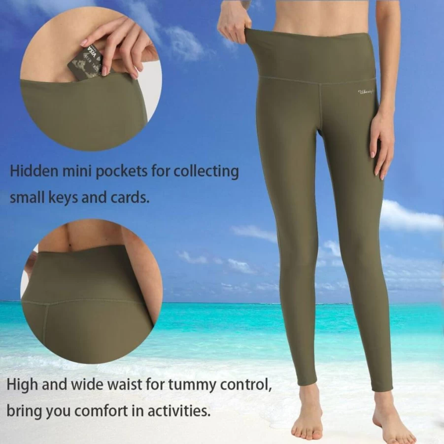 Ubestyle UPF 50+ High Waist Women's Swim Leggings - Sun Protective Swim Tights & Rash Guard Pants for Beach & Pool