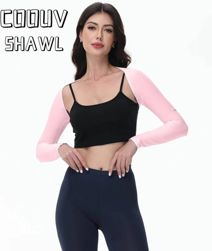 COOUV UPF50+ UV Protection Ice Silk Cooling Arm Sleeves & Sport Shrug for Golf & Outdoor Activities