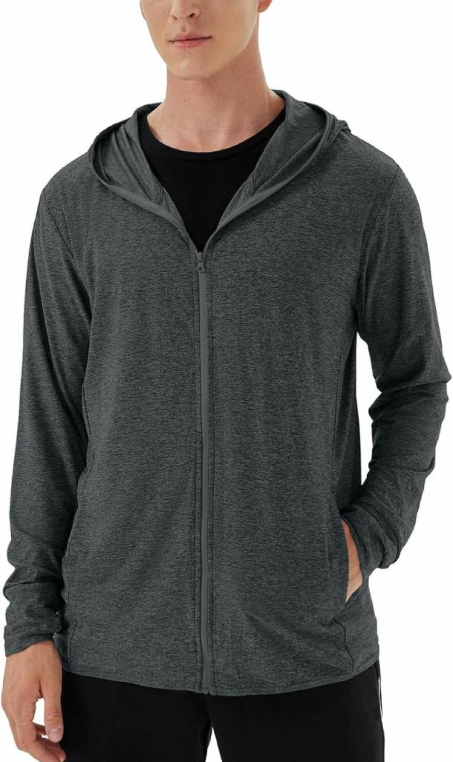 Woitury Men's UPF 50+ Sun Protection Hoodie Jacket - Lightweight Cooling Full Zip UV Shirt for Fishing & Hiking with Thumb Holes