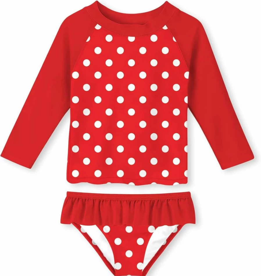 Lovekider UPF50+ Girls' 2-Piece Swimwear Set Long Sleeve Rash Guard & Swim Shorts Beach Bathing Suit for Toddlers 2-10 Years