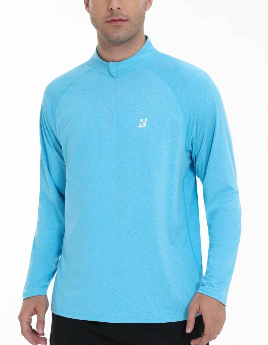 Roadbox Men's UPF 50+ Quick-Dry Quarter Zip Sun Shirt - Long Sleeve Athletic Rash Guard for Running & Workout