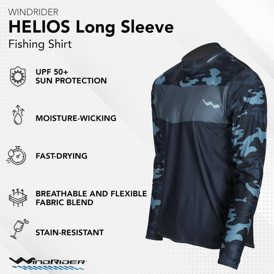 WindRider UPF 50+ Men's Fishing Shirt - Long Sleeve UV Protection, Lightweight & Breathable Rash Guard for Outdoor Activities