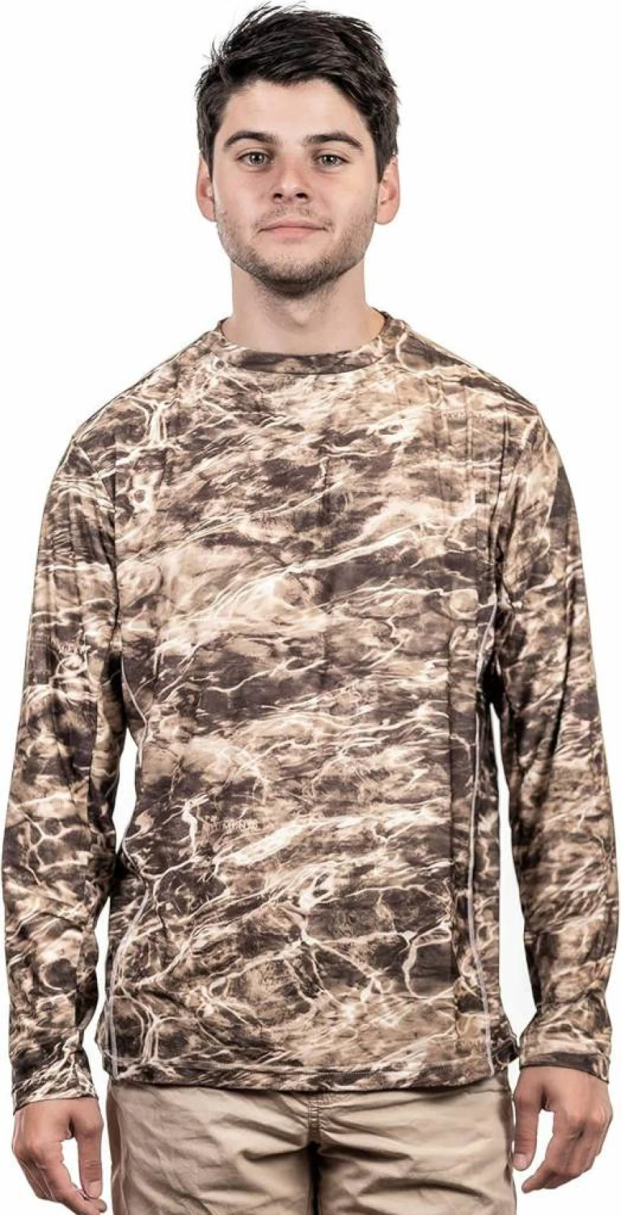 TrailCrest Men's Mossy Oak Camo Fishing Shirt UPF 50+ Long Sleeve UV Protection Lightweight Stretch Vented Performance Shirt for Outdoor Activities
