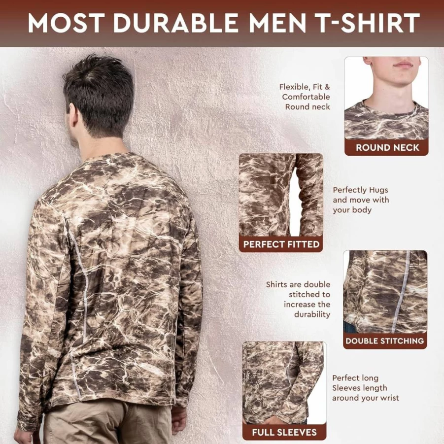 TrailCrest Men's Mossy Oak Camo Fishing Shirt UPF 50+ Long Sleeve UV Protection Lightweight Stretch Vented Performance Shirt for Outdoor Activities