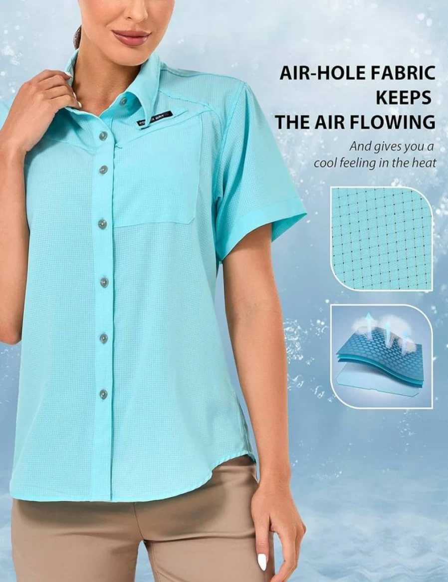 Little Donkey Andy Women's UPF 50 Sun Protection Shirt - Breathable Quick-Dry Short Sleeve Top for Fishing, Hiking & Outdoor Activities