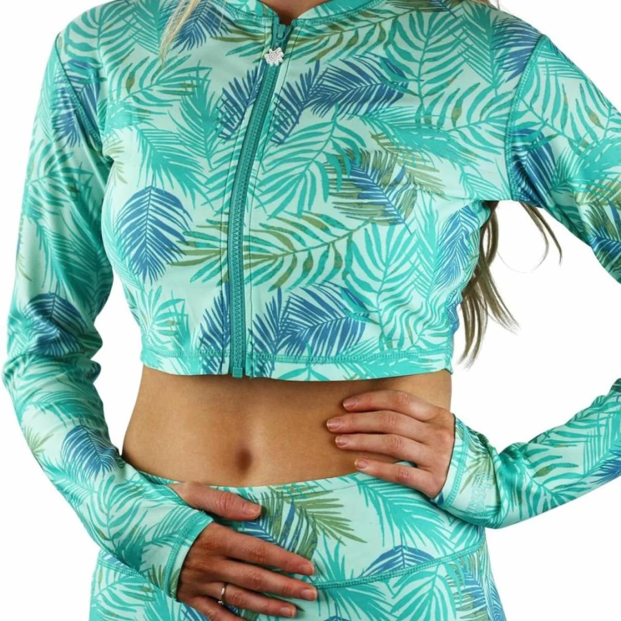 UV SKINZ Women's UPF 50+ Cropped Zip-Front Rash Guard - Quick Dry Long Sleeve Swim Jacket for Sun Protection