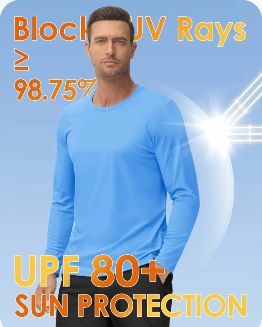 Boladeci Men's UPF 80+ Sun Protection Shirt Long Sleeve Lightweight UV Rash Guard Swim T-Shirt SPF Shirt for Swimming Outdoor Activities
