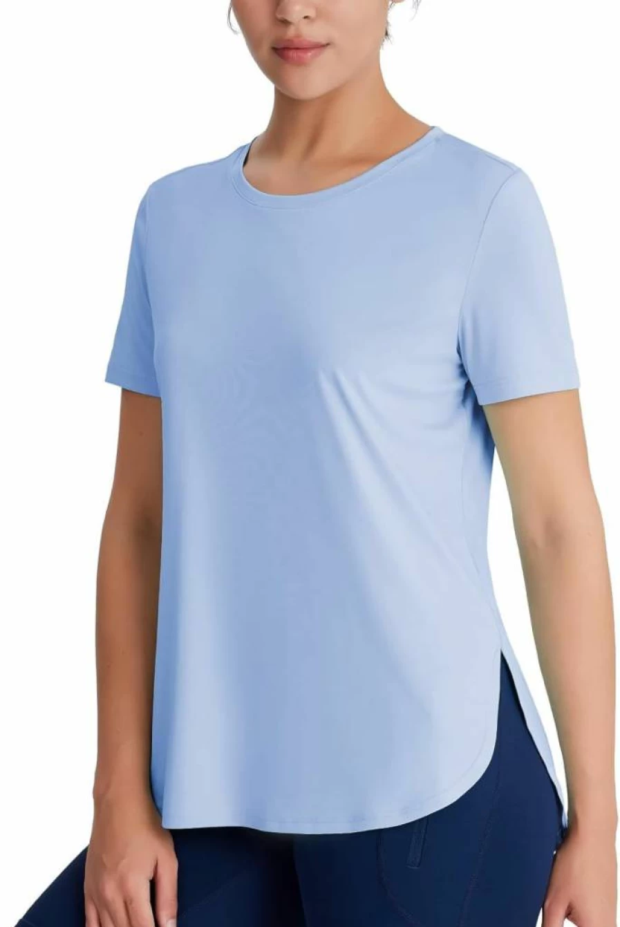 Emlovm Women's UV Protection Quick Dry Athletic Shirt - Moisture Wicking Cooling Active Workout Top Short Sleeve