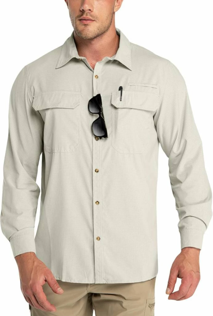 Outdoor Ventures Men's UPF 50+ Sun Protection Shirt - Long Sleeve Quick Dry Cooling Hiking & Fishing Shirt for Safari Travel