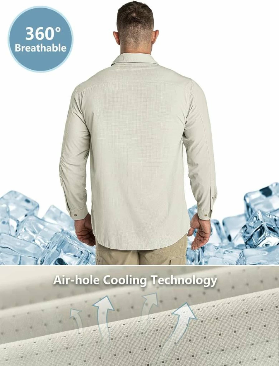 Outdoor Ventures Men's UPF 50+ Sun Protection Shirt - Long Sleeve Quick Dry Cooling Hiking & Fishing Shirt for Safari Travel