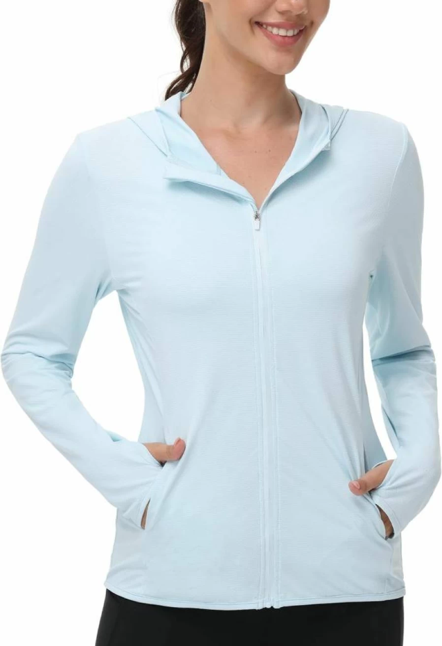 Isnowood Women's UPF 50+ Sun Protection Zip Hoodie - Lightweight UV Rash Guard for Hiking & Outdoor Activities