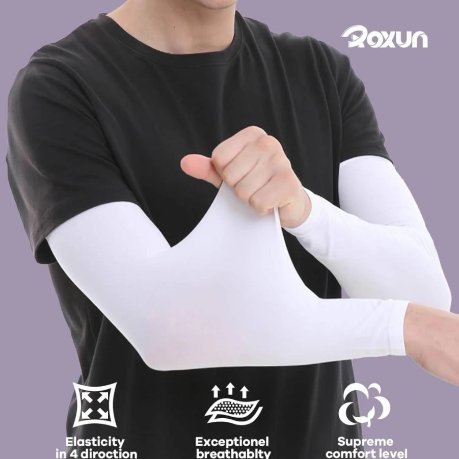 ROXUN Cooling UV Protection Arm Sleeves - Breathable Sports Compression Sleeves for Men & Women, Sunblock Athletic Arm Covers for Running, Cycling, Golf