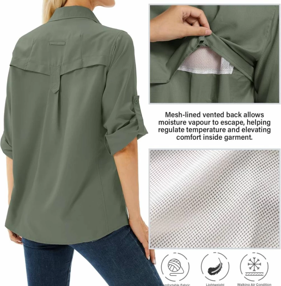 Toumett Women's UPF 50 Sun Protection Long Sleeve Shirt - Quick Dry Safari Hiking Fishing Travel Outdoor Shirt