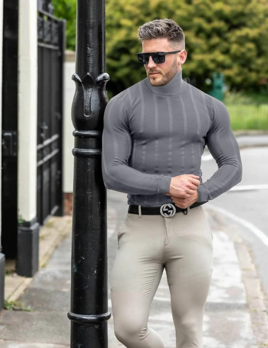 JoZorro Men's Slim Fit Lightweight Turtleneck Sweater - High Neck Knit Pullover Long Sleeve Top