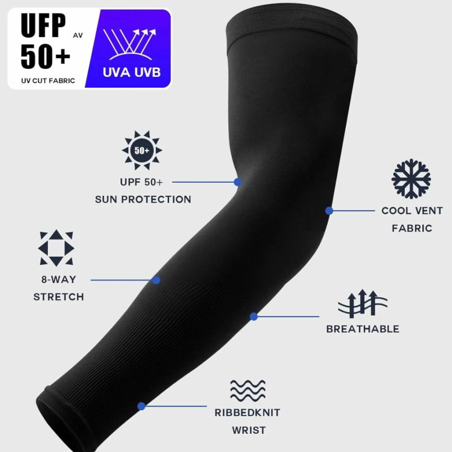 Leuceiy UV Sun Protection Arm Sleeves for Men & Women - Cooling Sports Sleeves for Golf, Football, Volleyball & Outdoor Activities