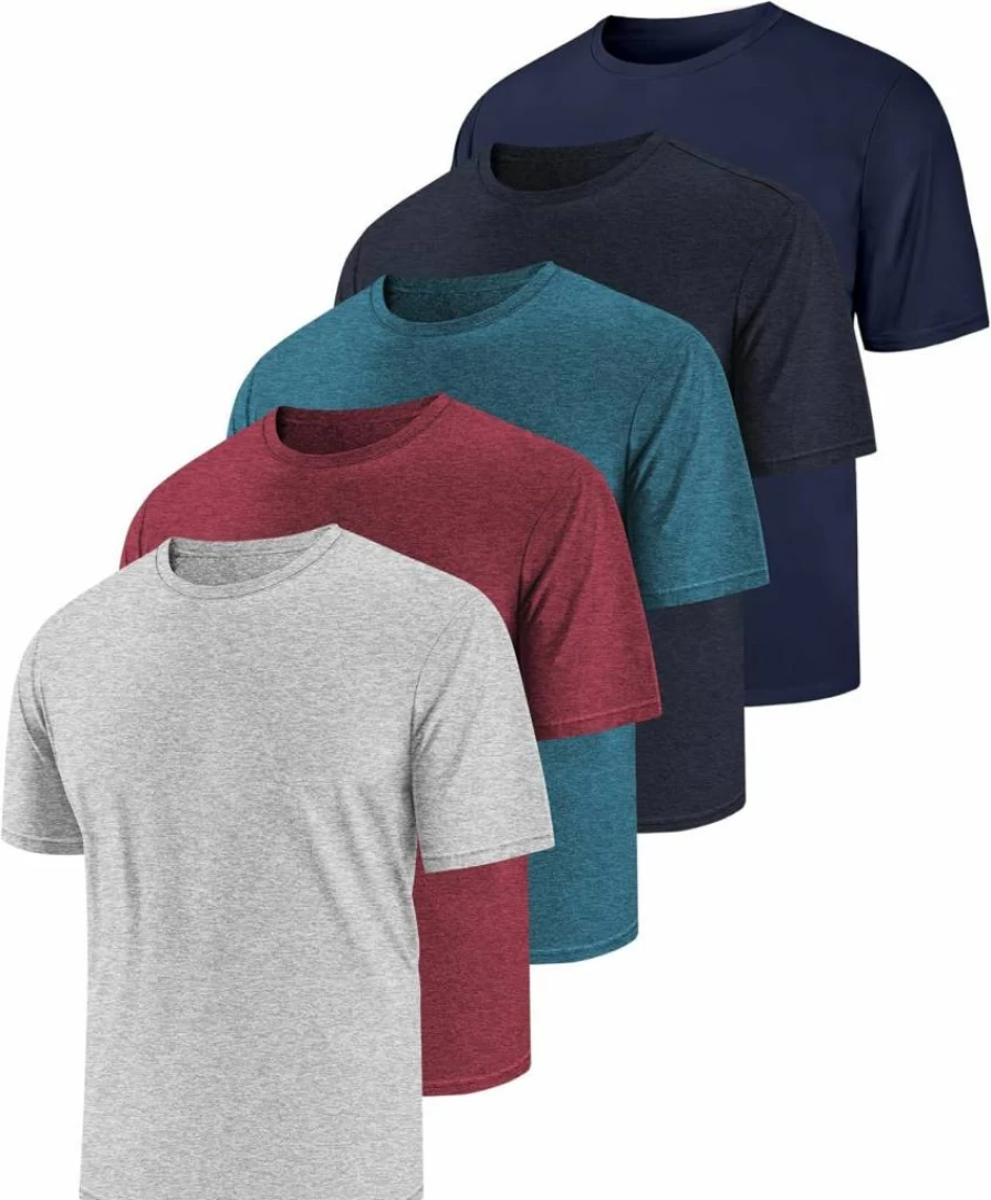 JumGear-Life Men's 5 Pack Dry Fit T-Shirts for Gym, Running & Swimming - UPF 50 UV Protection, Moisture Wicking, Quick Dry, Crew Neck, Polyester, Summer Casual Workout Tees