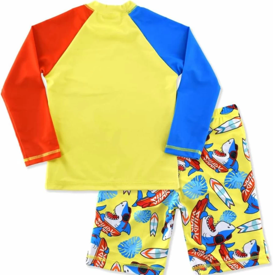 SINOLY Boys Long Sleeve Rash Guard Swimsuits 2-Piece Sun Protection Swimwear Set for Kids