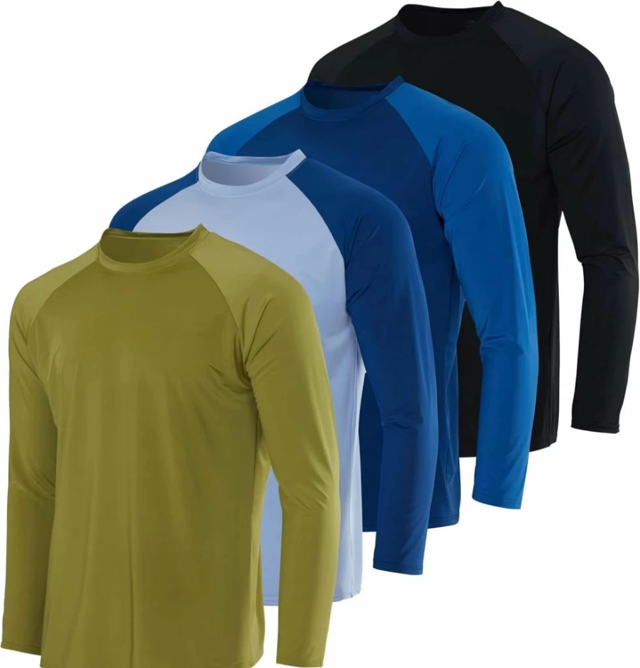 Real Essentials Boys UPF 50+ Sun Protection Long Sleeve Rash Guard Swim Shirt - 4-Pack Surf & Swim Tops