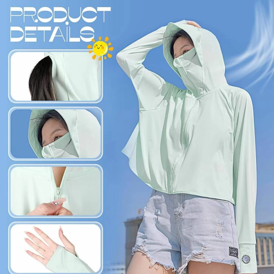 Hercicy Women's UV Protection Zip-Up Hoodie Jacket – 2-Piece Sun Blocking Outdoor Clothing Set