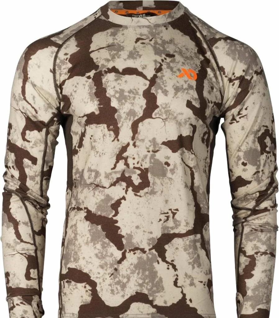First Lite Men's Merino Wool Camo Hunting Base Layer Shirt - UV Protection & Moisture Wicking Long Sleeve Crew for Outdoor Adventures