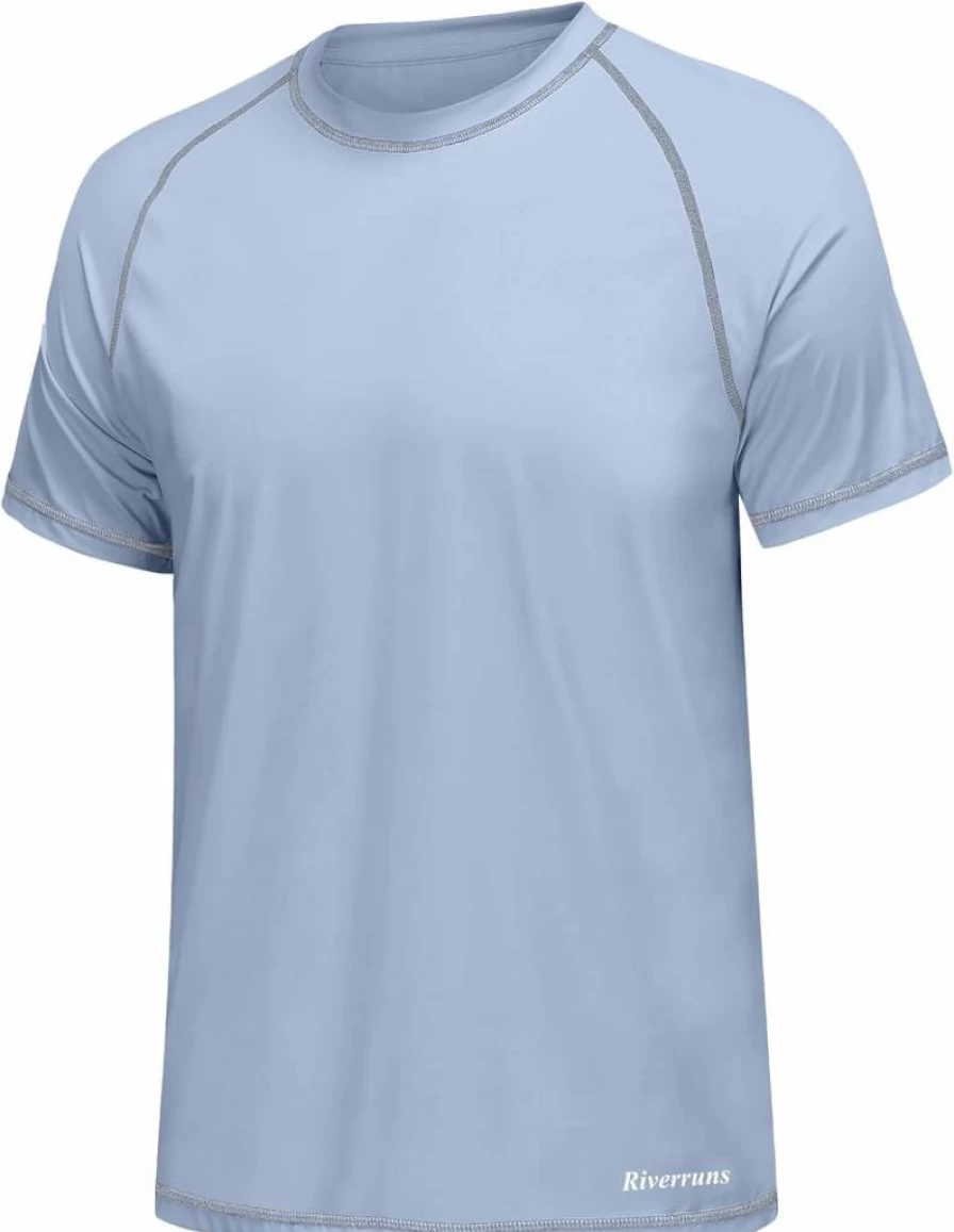 Riverruns Men's UPF 50+ UV Protection Quick Dry Swim Shirt Short Sleeve Rash Guard for Swimming Fishing Beach Water Sports