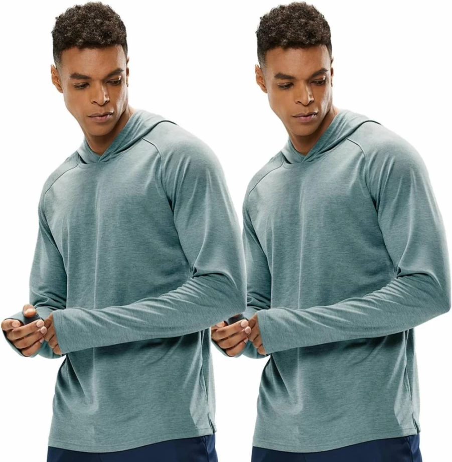 MIER Men's UPF 50+ Sun Protection Hoodie 2-Pack, Long Sleeve Quick-Dry SPF Shirts with Thumbholes for Fishing & Hiking, Lightweight Hooded Sun Shirts
