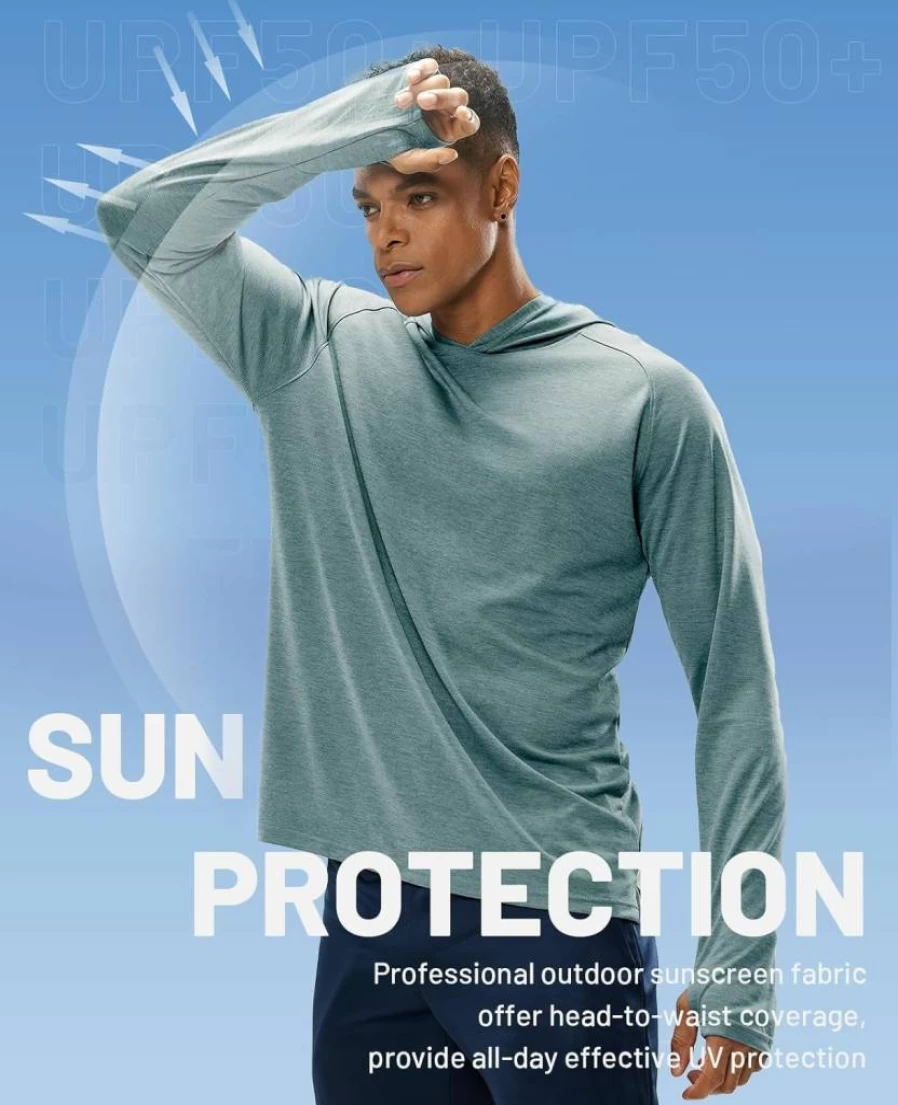 MIER Men's UPF 50+ Sun Protection Hoodie 2-Pack, Long Sleeve Quick-Dry SPF Shirts with Thumbholes for Fishing & Hiking, Lightweight Hooded Sun Shirts