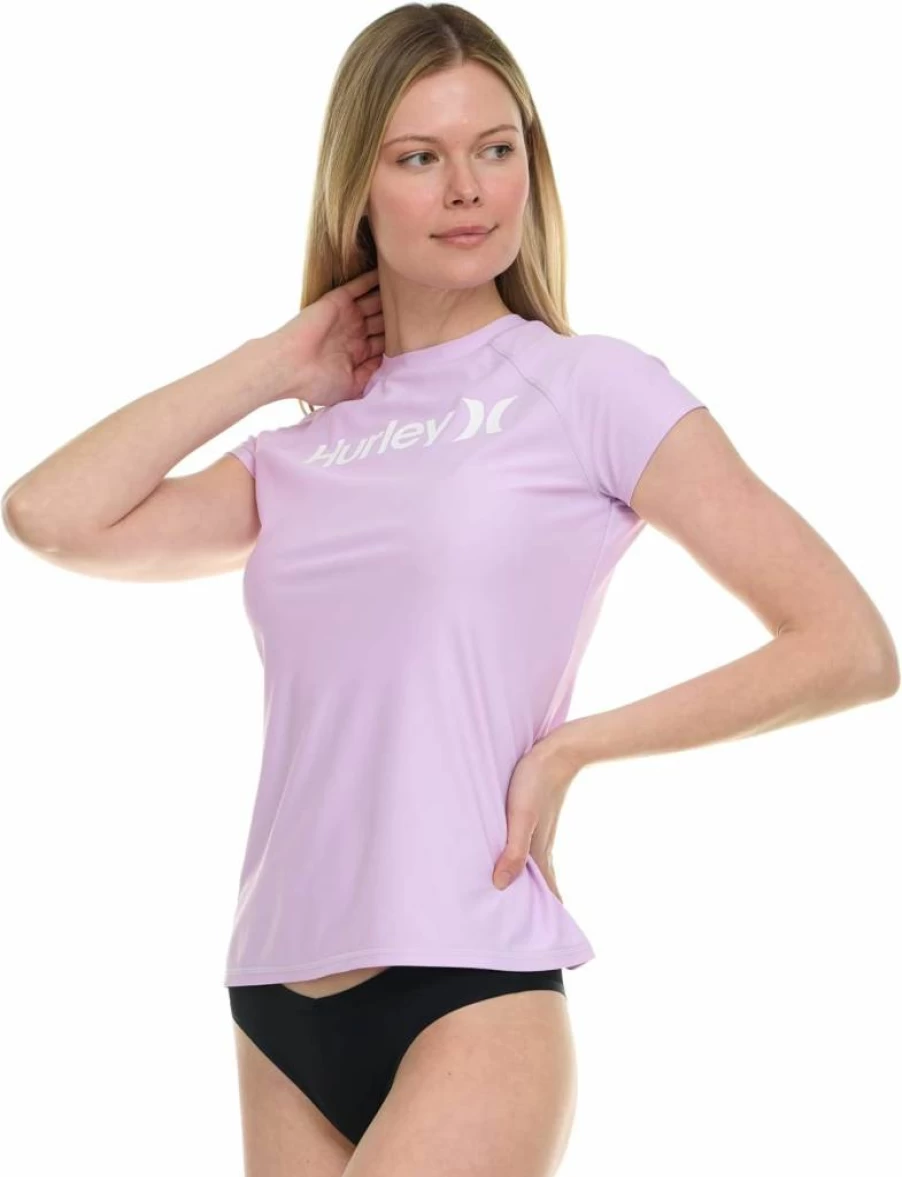 Hurley Women's UPF 50+ Rash Guard Short Sleeve Swim Shirt - SPF UV Protection Surf Swimwear