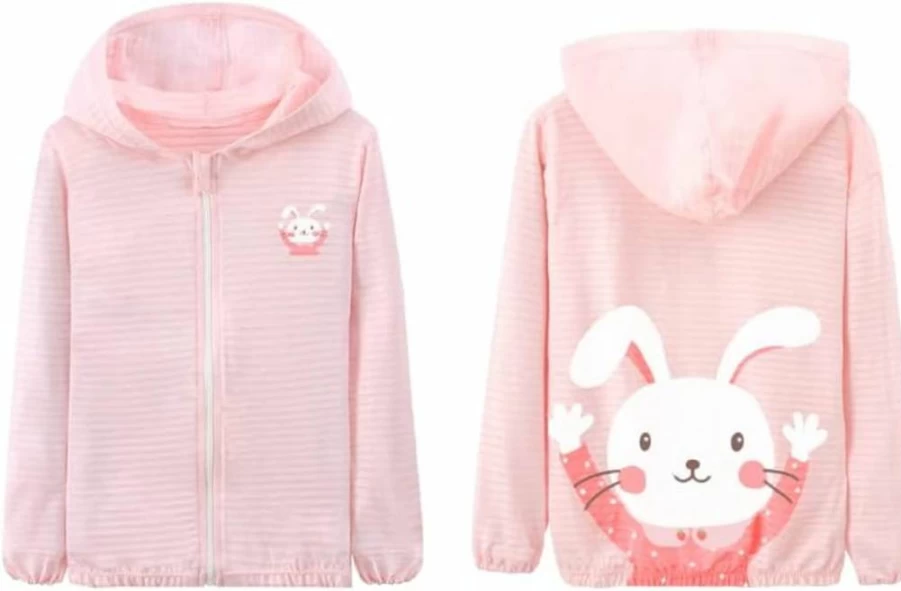 WHYME Kids Sun Protection Hoodie UV Protective Jacket for Toddlers 3-4 Years Lightweight Breathable Summer Outerwear Pink Cartoon Coat