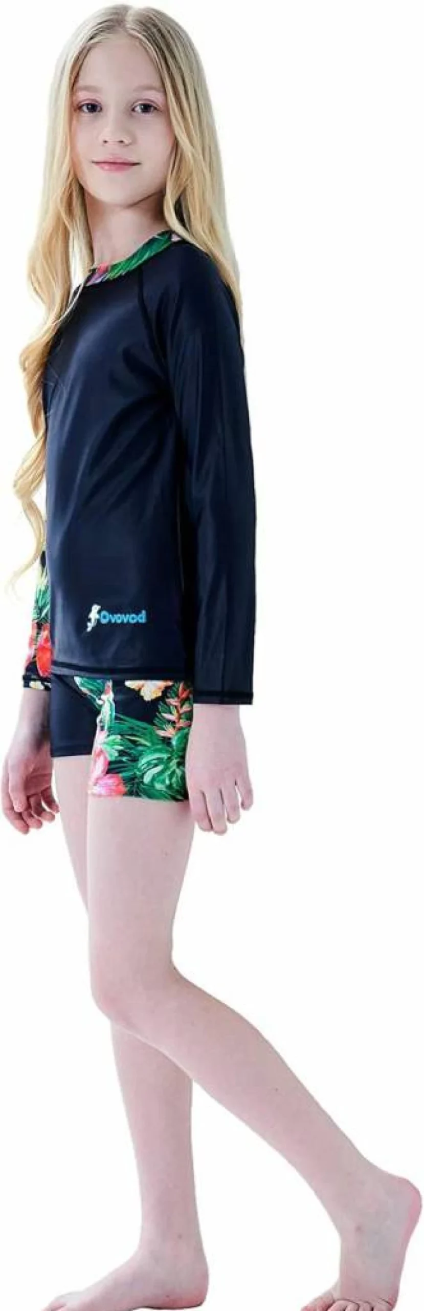Ovovod Girls UPF 50+ Rash Guard Swim Set Long Sleeve Two Piece UV Protective Swimwear for Kids 4-14 Years