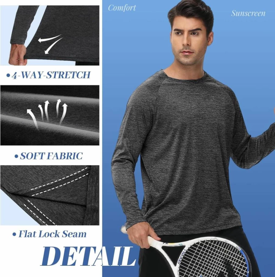 LalaHooK Men's UPF 50 Sun Protection Long Sleeve Shirt - Moisture Wicking Quick Dry Performance Tee for Fishing, Running & Workouts
