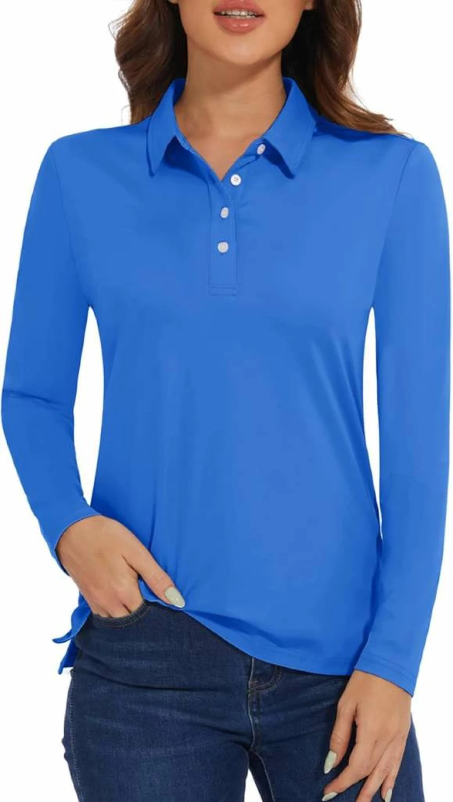 MAGCOMSEN Women's Long Sleeve Polo Shirt UPF 50+ Sun Protection Quick Dry Lightweight Athletic Golf Tennis Top