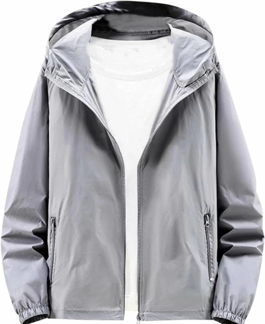 AZRIAN Men's Plus Size UV Protection Full Zip Hoodie Windbreaker - Lightweight Breathable Sun Shirt with Pockets for Outdoor Activities