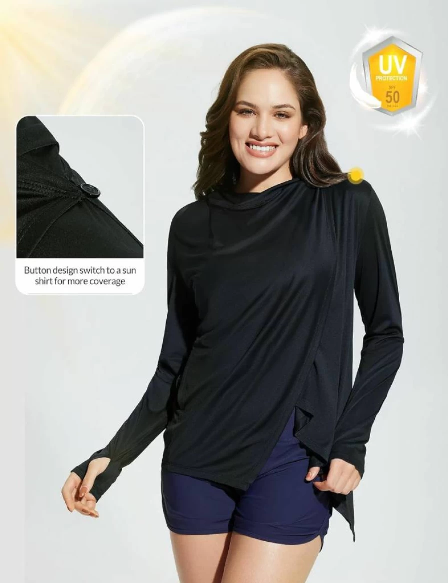 Baleaf Women's UPF 50+ Lightweight Long Sleeve Open Front Cardigan with Pockets - Sun Protective Beach Cover Up & SPF Wrap