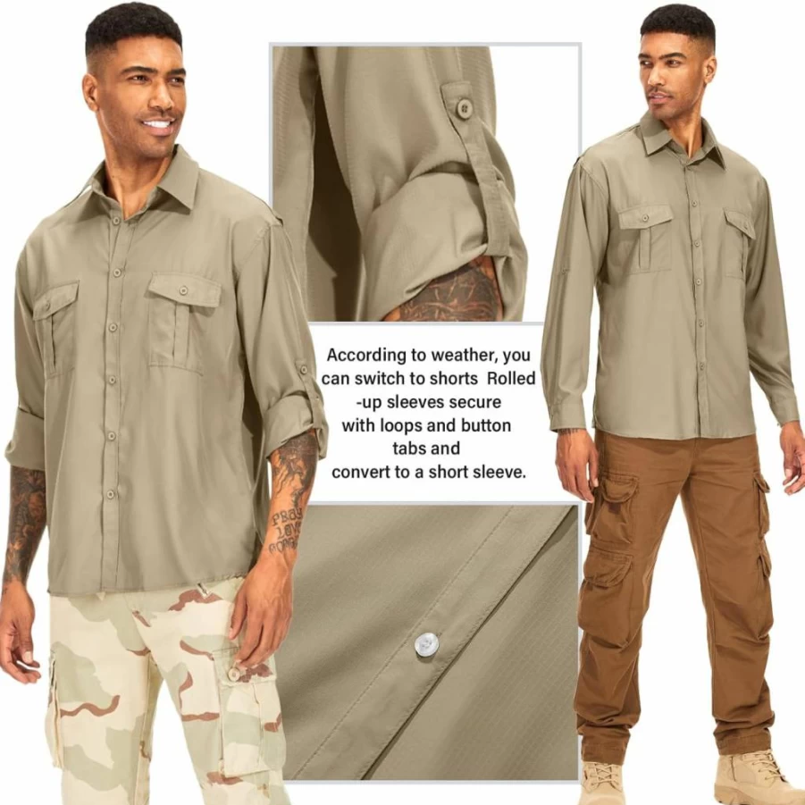 Anteef Men's UPF 50+ Long Sleeve Sun Protection Shirt - Quick Dry Cooling Fishing & Hiking Shirt for Safari, Travel, Outdoor Activities