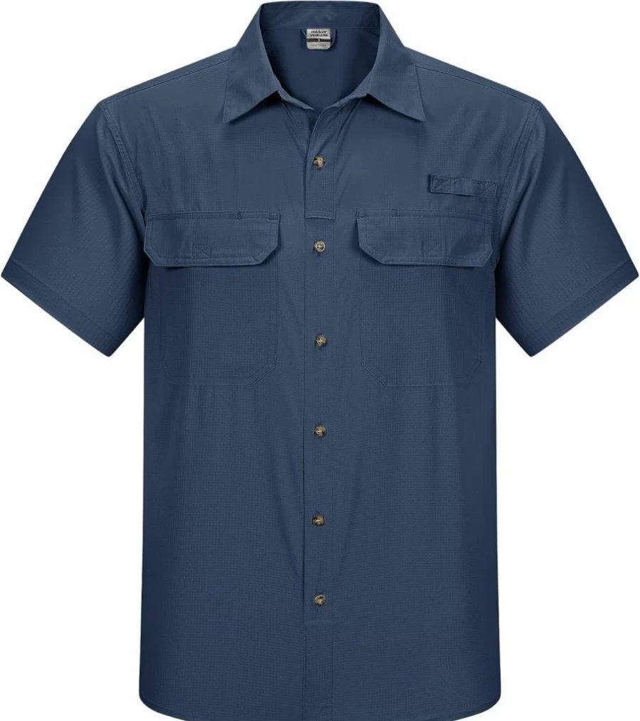 Outdoor Ventures Men's UPF 50 Quick-Dry Fishing Shirt - Lightweight Short Sleeve Button-Down for Hiking, Travel & Safari