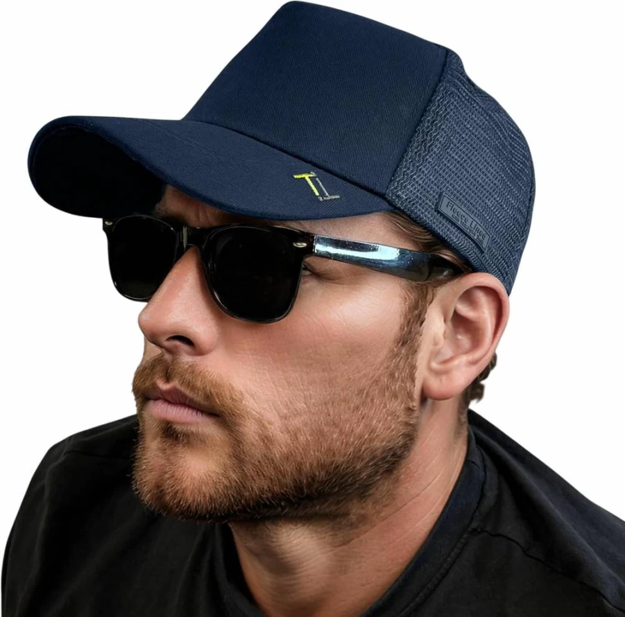 Temple Tape Fleece Lined Trucker Hats for Men & Women – Adjustable Mesh Snapback with UV Sun Protection