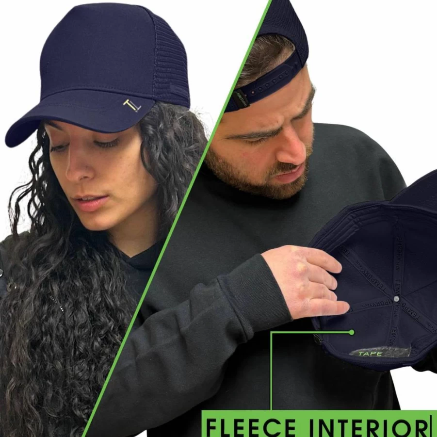Temple Tape Fleece Lined Trucker Hats for Men & Women – Adjustable Mesh Snapback with UV Sun Protection