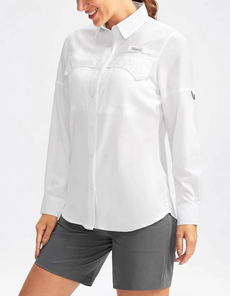 Pudolla Women's UPF 50+ Sun Protection Long Sleeve Shirt - Lightweight UV Blocking Fishing Hiking Safari Travel Shirt