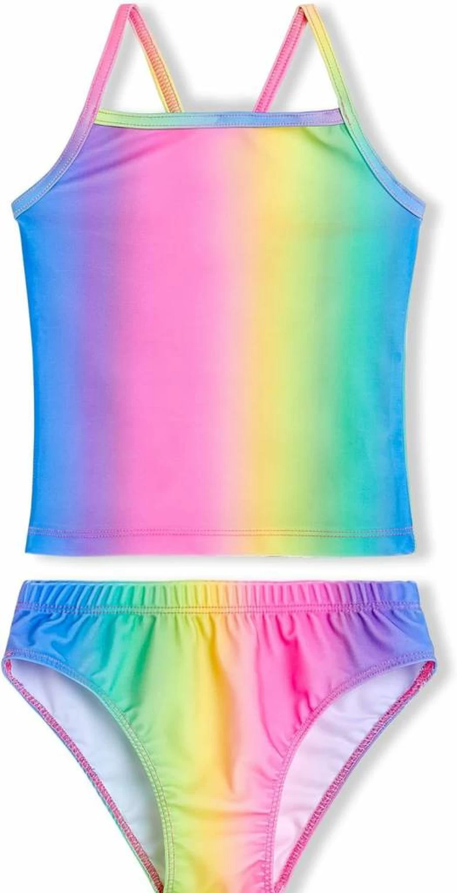 TENVDA Girls Tankini Swimsuits 2-Piece Set Hawaiian Print Sport Bathing Suit for Kids 2-12 Years Beach Pool Swimwear
