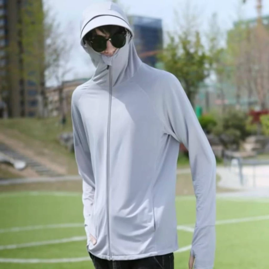 Oiyaku Men's UPF 50+ Sun Protection Hooded Rash Guard Shirt - Long Sleeve Fishing & Swim UV Shirt