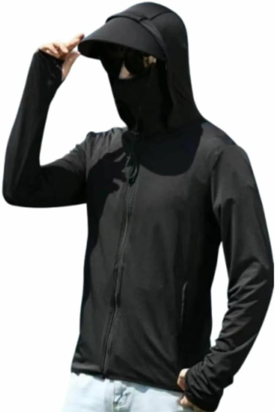 Oiyaku Men's UPF 50+ Sun Protection Hooded Rash Guard Shirt - Long Sleeve Fishing & Swim UV Shirt
