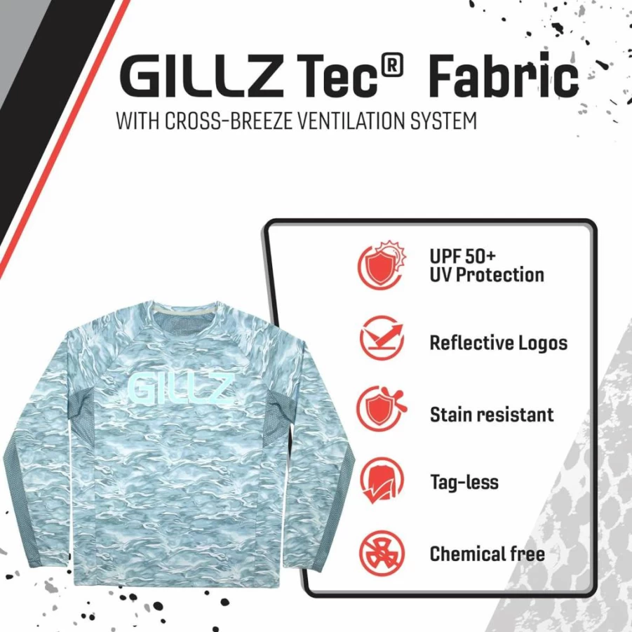 Gillz Men's Tournament Series V2 Fishing Shirt - UPF Sun Protection, Large, Aquatic Waterman Design